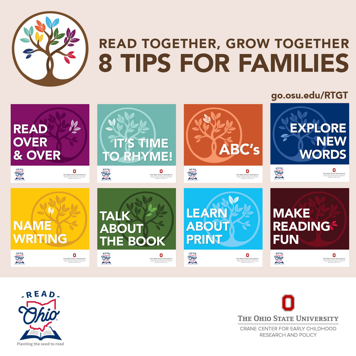 Read Together, Grow Together 8 tips for families graphic