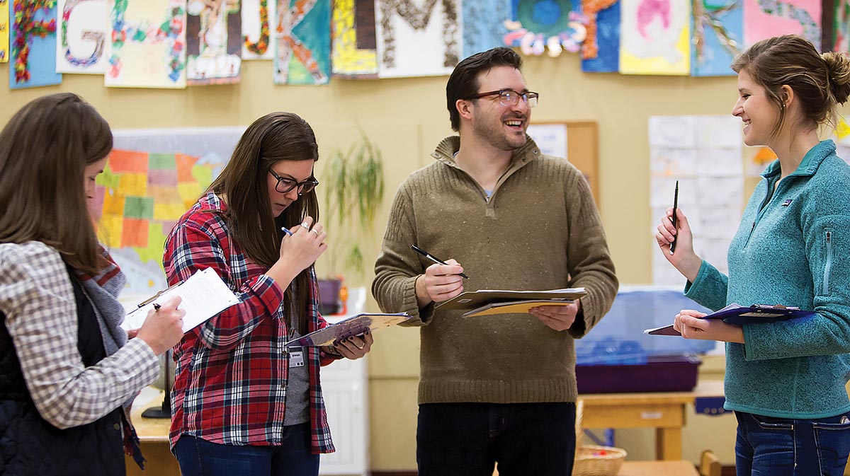 Crane Center researchers in a classroom
