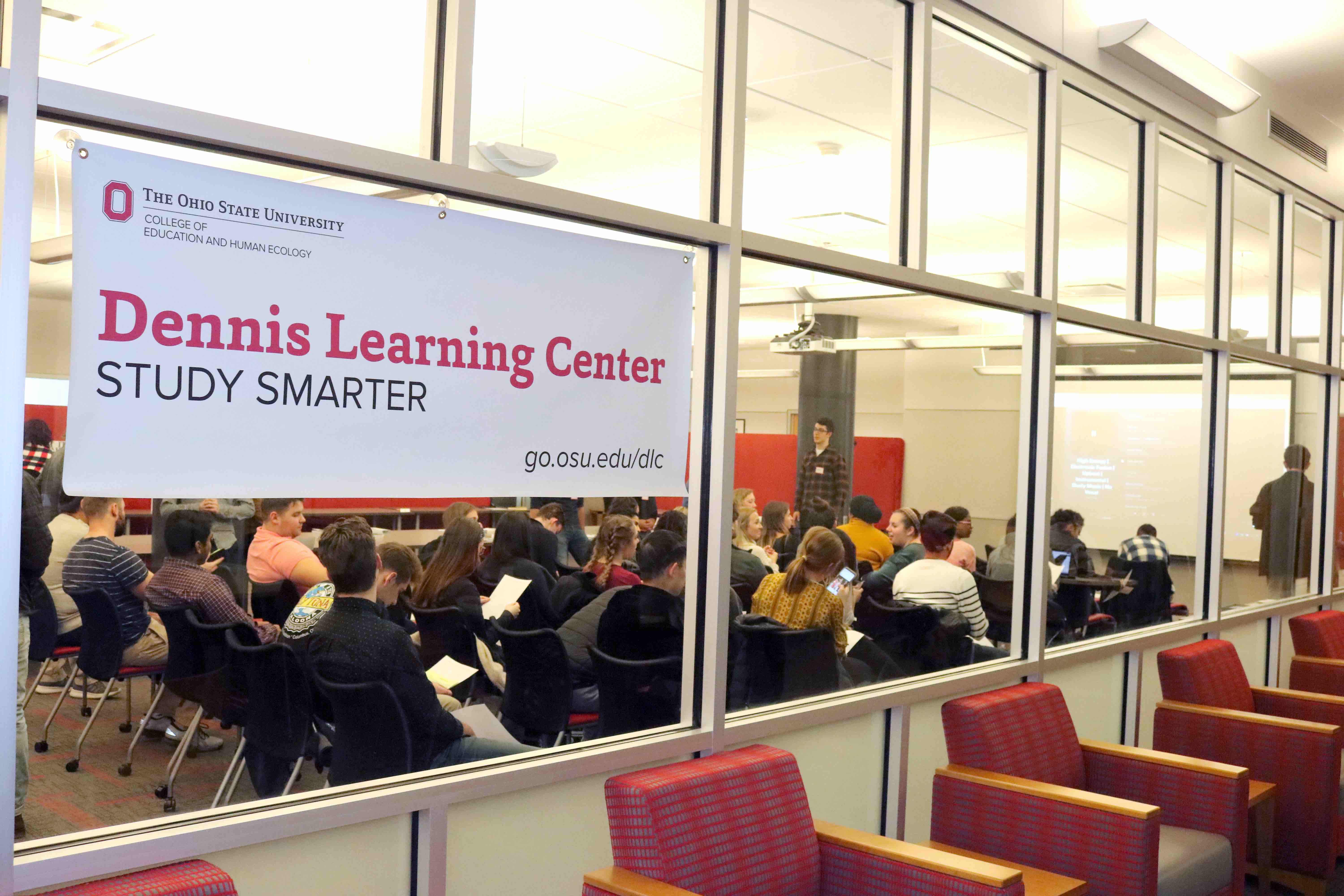 Dennis Learning Center window into classroom full of students