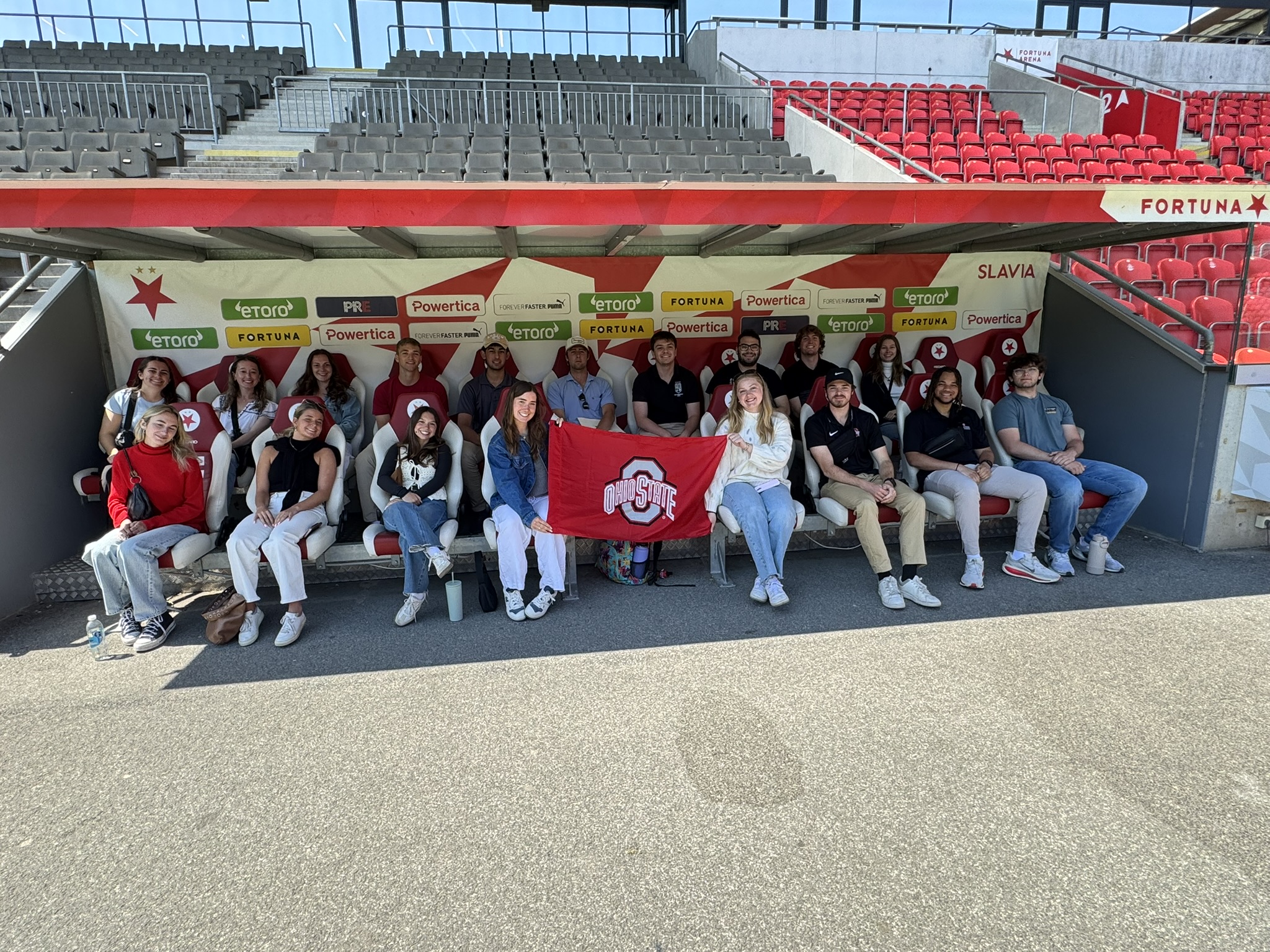 Ohio State students at Prague sports stadium