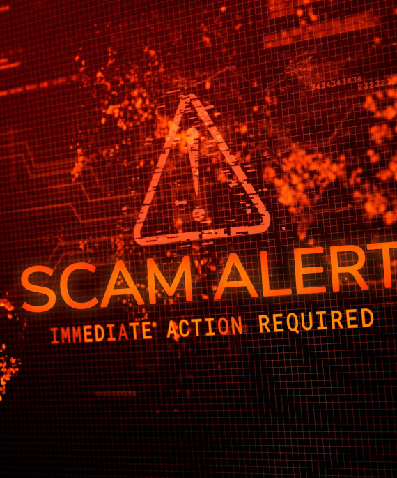 decorative image with scam alert! immediate action required text